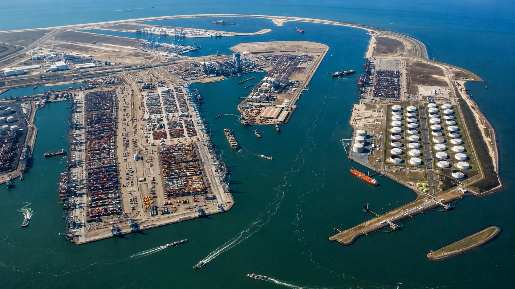 Container-handling infrastructure at the Port of Rotterdam’s Maasvlakte terminal.